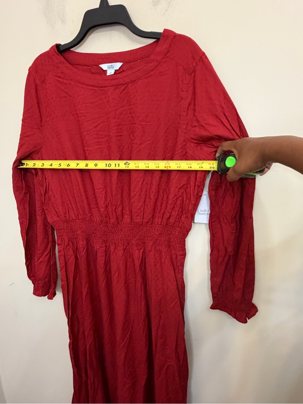 Croft & Barrow Red Long Sleeve Midi Dress Smocked Waist Women’s Large NWT - Picture 11 of 12